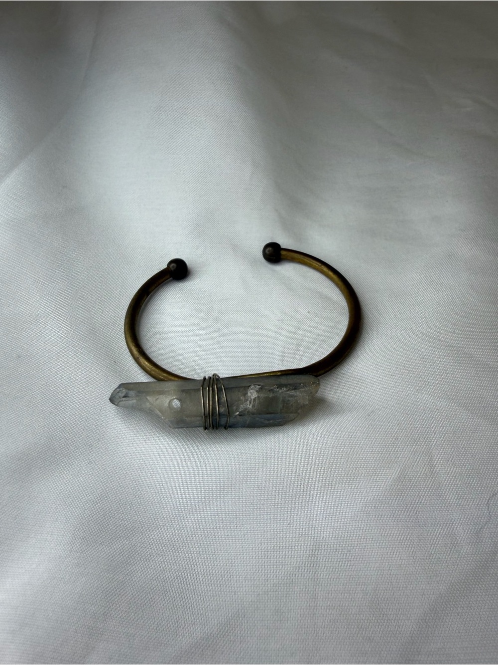 Artisan Clear Quartz Point Cuff Bracelet - Antique Gold Tone